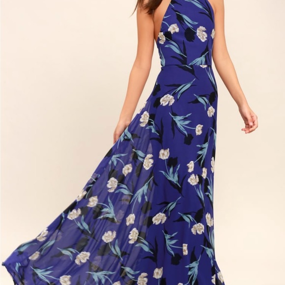 All I Need Royal Blue Floral Print Lace-Up Maxi Dress - Picture 4 of 6